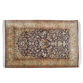 Qum Style Part Silk Pictorial Rug