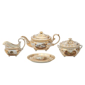 Bloor Derby Porcelain Partial Tea Set, Painted by Brewer with Named Landscapes