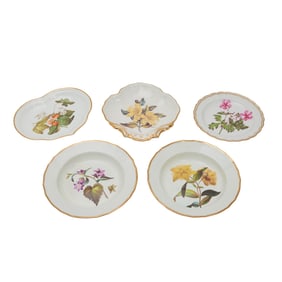Five Derby Porcelain Botanical Painted Dishes