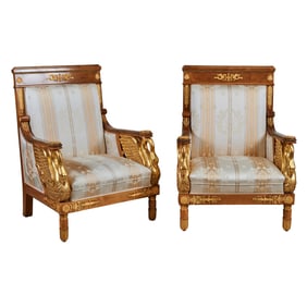 Pair of Empire Style Parcel Gilt Armchairs