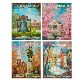 Four 1970s Jack Laycox for Delta Airlines Travel Posters, American Northeast