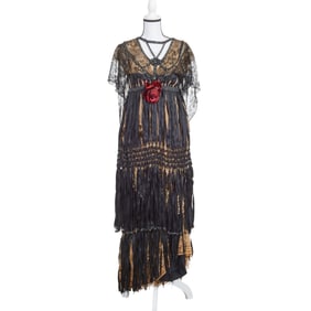 Edwardian Black Ribbon White Lace Dress Inspired by Flamenco