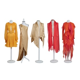 Three Arnold Scaasi Couture Dresses including One Shoulder Evening Sheath