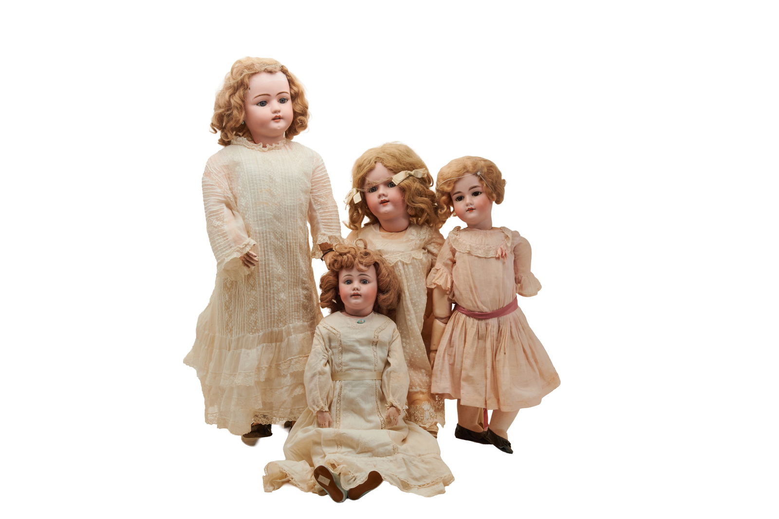 Four Vintage Bisque Head Dolls, A. Marseille, Simon and Halbig, etc.: Four Vintage Bisque Head Dolls, A. Marseille, Simon and Halbig, etc. Comprising of an Armand Marseille model 390 bisque head doll, back of head incised Made in Germany / 390 / A II M, with composition