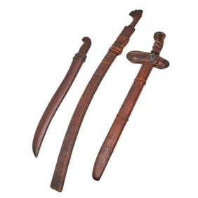 Three Southeast Asian Tribal Swords Including Damascus Steel