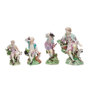 Four Derby and Chelsea Derby Porcelain Figures Emblematic of the Senses