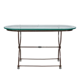 Directoire Style Wrought Iron Glass Top Oval Table