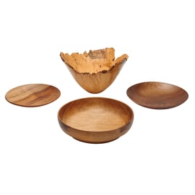 Four Turned Wood Bowls, Signed