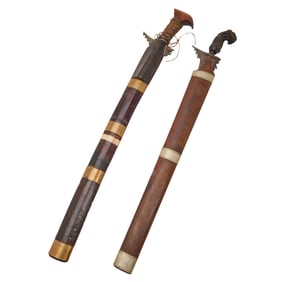 Malaysian and Indonesian Kris Swords, One With Damascus Blade