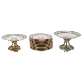 English Porcelain Partial Dessert Service including Plates and Compotes