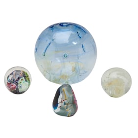 Four Art Glass Table Articles, Paperweights and Vases