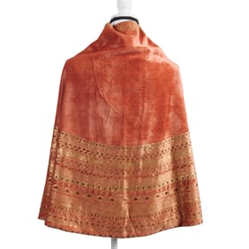 Fortuny Attributed Stencilled Velvet and Beaded Semicircular Cape or Throw