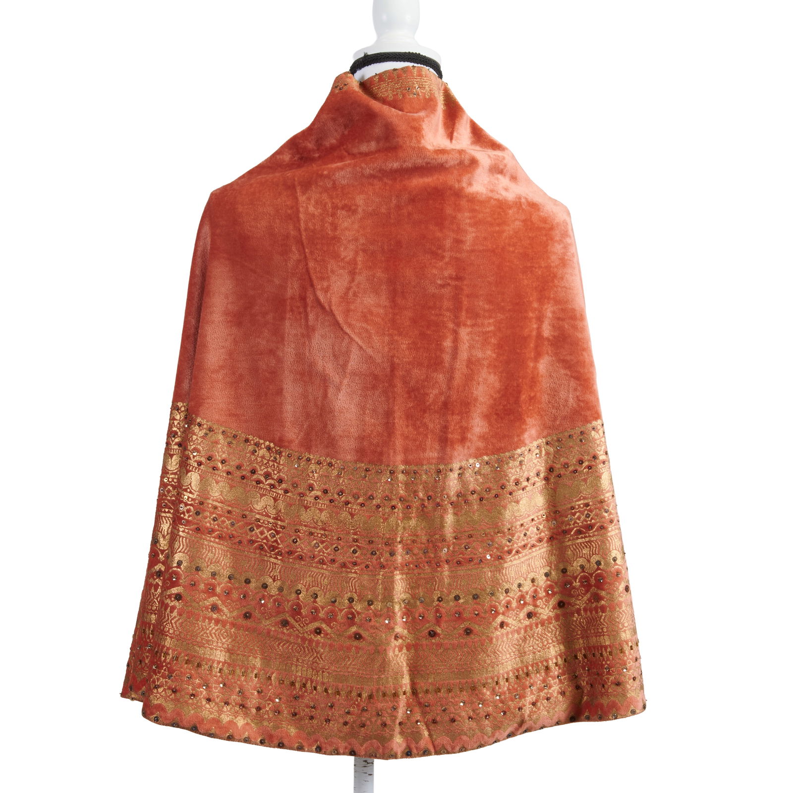 Fortuny Attributed Stencilled Velvet and Beaded Semicircular Cape or Throw (1 of 1)