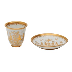 Meissen Style Gold Chinesen Beaker and Saucer