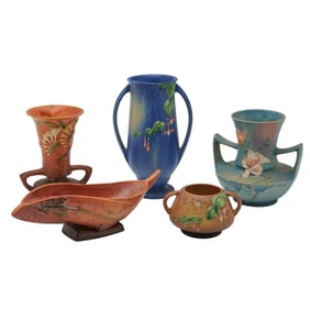 Five Roseville Pottery Vases and Vessels
