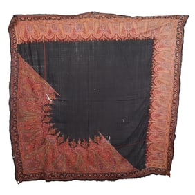 Kashmiri Black Cotton Muslin Embroidered Shawl