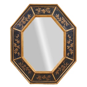 La Barge Ebonized Chinoiserie Octagonal Mirror