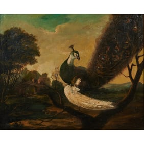 Continental School, Peacock, Oil on Canvas