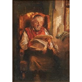 Hugo Kauffman, Man Reading, Oil on Board