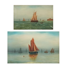 American School, Two Nautical Scenes, Oils on Canvas