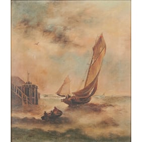 American School, Sailboat, Oil on Canvas
