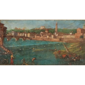 Italian School, Canal Scene, Oil on Panel