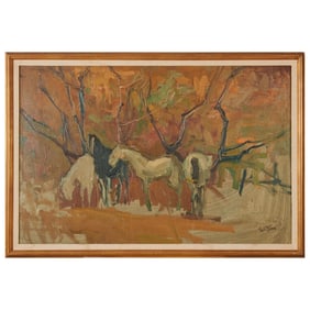SC Yuan, Horses, Oil on Board