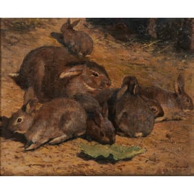 James Taylor Harwood, Seven Bunnies, oil on canvas