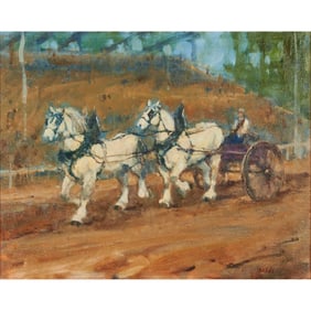 Don Ealy, Horses and Cart, Oil on Canvas