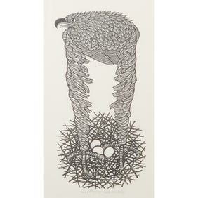 Jacques Hnizdovsky, Eagle in Nest, Woodcut