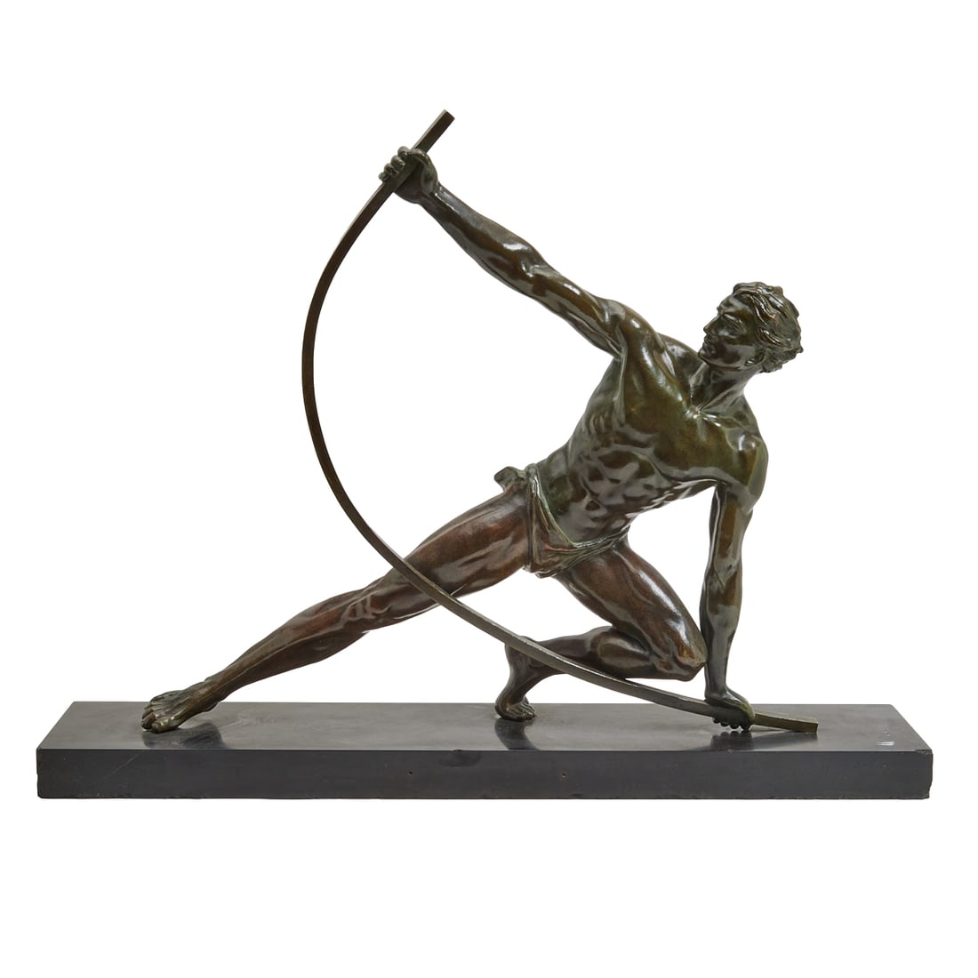 Jean de Roncourt, Le Bendeur, bronze: Jean de Roncourt (French, 1869-1937), Le Bendeur, bronze on marble base, [approximate dimensions - overall: 21 1/4 H x 28 W x 6 5/8 D], unsigned.