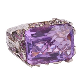 Amethyst, Pink Sapphire, Diamond, 18k White Gold Ring