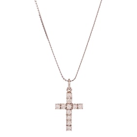 Diamond, 14k White Gold Cross Pendant Necklace