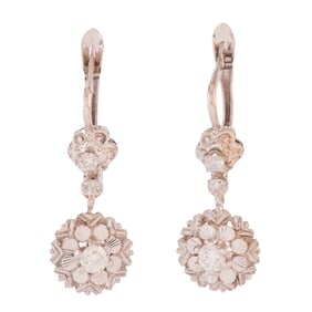 Pair of Diamond, 18k White Gold Drop Earrings