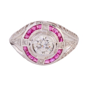 Diamond, Ruby, 18k White Gold Ring