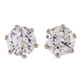Pair of Diamond, 14k White Gold Stud Earrings