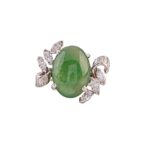 Jade, Diamond, Platinum Ring
