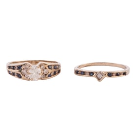 Diamond, Sapphire, 14k White Gold Wedding Ring Set