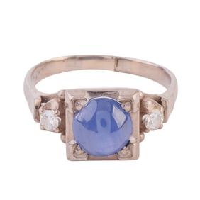 Star Sapphire, Diamond, 14k White Gold Ring