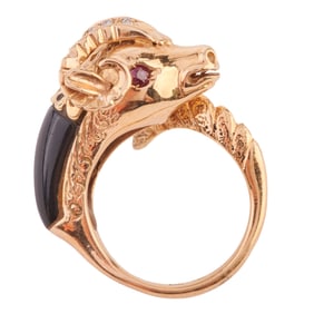 Multi-Stone, 14k Yellow Gold Ram's Head Ring