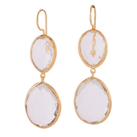 Pair of Rock Crystal Quartz, Vermeil Earrings