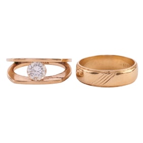 Two Cubic Zirconia, 14k Yellow Gold Rings