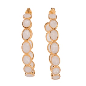 Pair of Moonstone, Vermeil Hoop Earrings