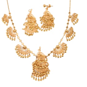 18k Yellow Gold Filigree Jewelry Suite
