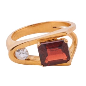 Garnet, Colorless Sapphire, 14k Yellow Gold Ring