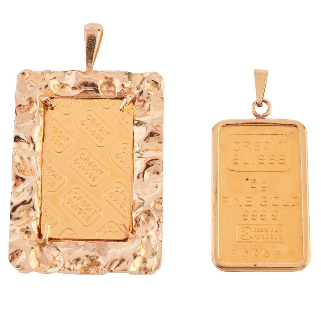 Two Credit Suisse Ingot, 14k Yellow Gold Pendants (1 of 2)
