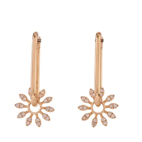 Pair of Diamond, 14k Yellow Gold Flower Motif Earrings