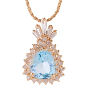 Blue Topaz, Diamond, 14k Yellow Gold Jewelry Suite