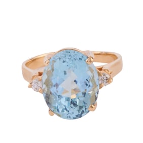 Aquamarine, Diamond, 14k Yellow Gold Ring