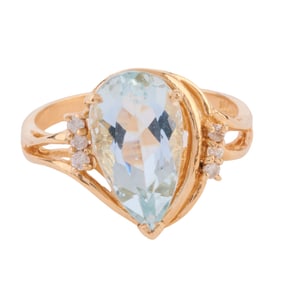 Aquamarine, Diamond, 14k Yellow Gold Ring